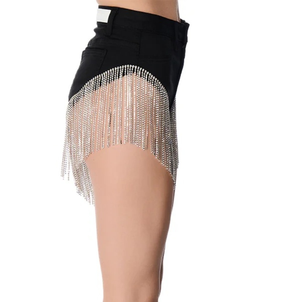 Akira WATERFALL RHINESTONE DENIM bling hight cut daisy duke glam SHORTS size 2x - Picture 3 of 13